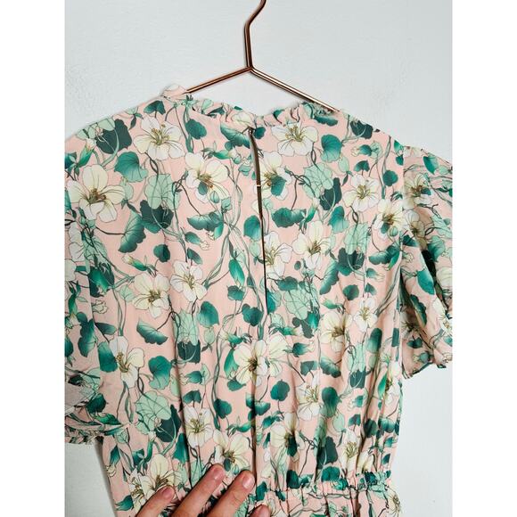 SHOSHANNA Pink Floral Hourglass Flutter Sleeves Ruffled Triana Midi Dress Size 2 - Picture 11 of 13